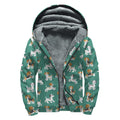 Cute Jack Russell Terrier Pattern Print Sherpa Lined Zip Up Hoodie