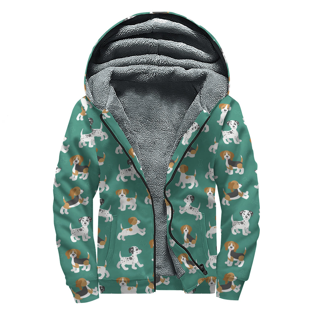 Cute Jack Russell Terrier Pattern Print Sherpa Lined Zip Up Hoodie