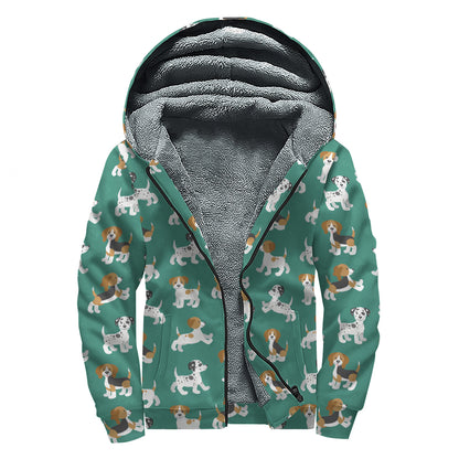 Cute Jack Russell Terrier Pattern Print Sherpa Lined Zip Up Hoodie