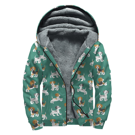 Cute Jack Russell Terrier Pattern Print Sherpa Lined Zip Up Hoodie