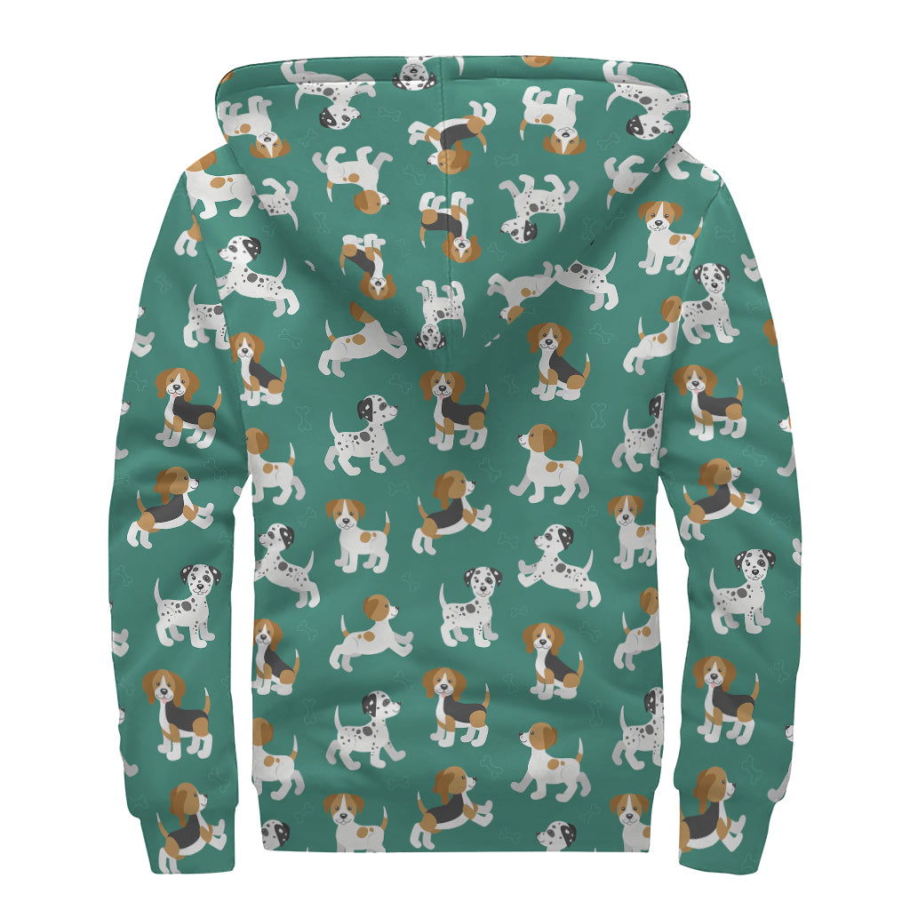 Cute Jack Russell Terrier Pattern Print Sherpa Lined Zip Up Hoodie