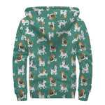 Cute Jack Russell Terrier Pattern Print Sherpa Lined Zip Up Hoodie