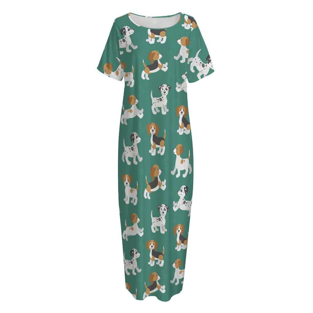 Cute Jack Russell Terrier Pattern Print Short Sleeve Long Nightdress