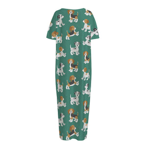 Cute Jack Russell Terrier Pattern Print Short Sleeve Long Nightdress