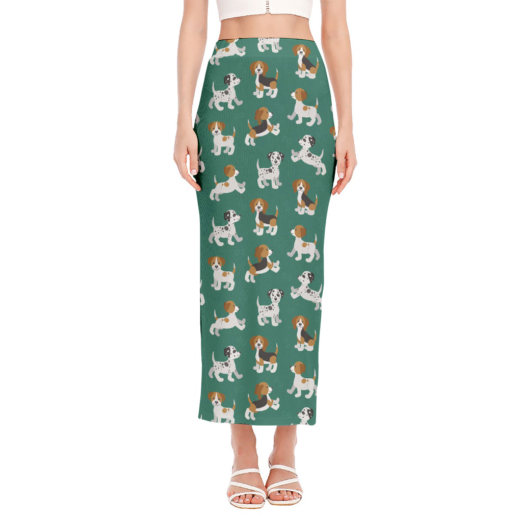 Cute Jack Russell Terrier Pattern Print Side Slit Maxi Skirt