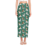 Cute Jack Russell Terrier Pattern Print Side Slit Maxi Skirt