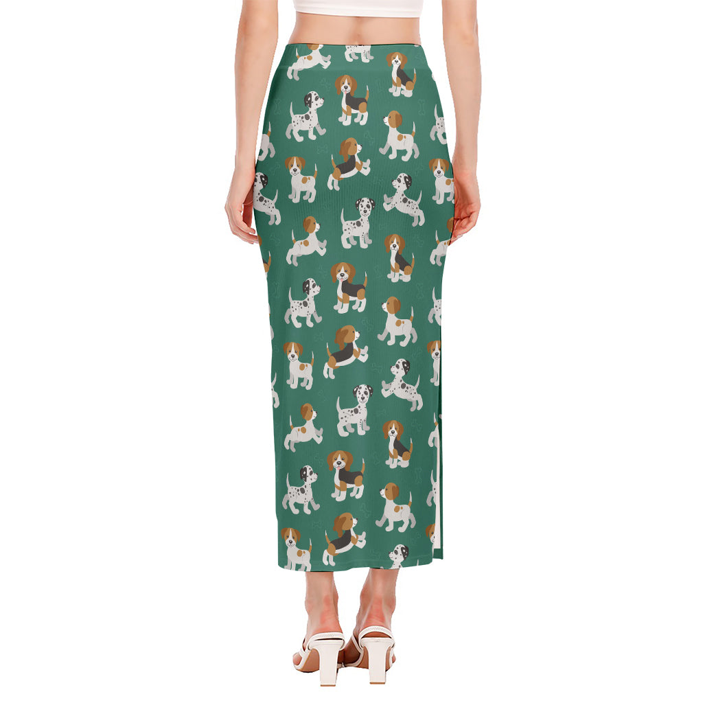 Cute Jack Russell Terrier Pattern Print Side Slit Maxi Skirt