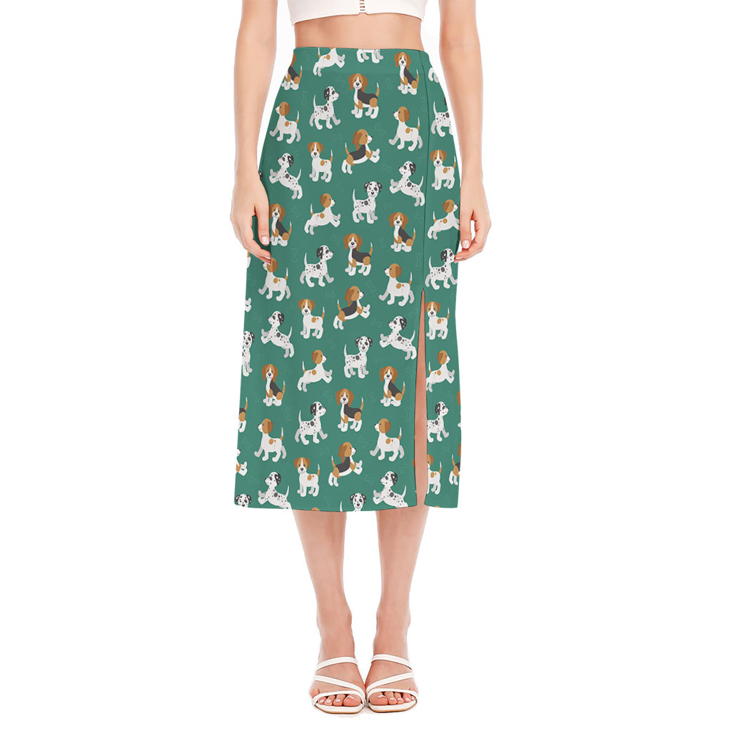 Cute Jack Russell Terrier Pattern Print Side Slit Midi Skirt