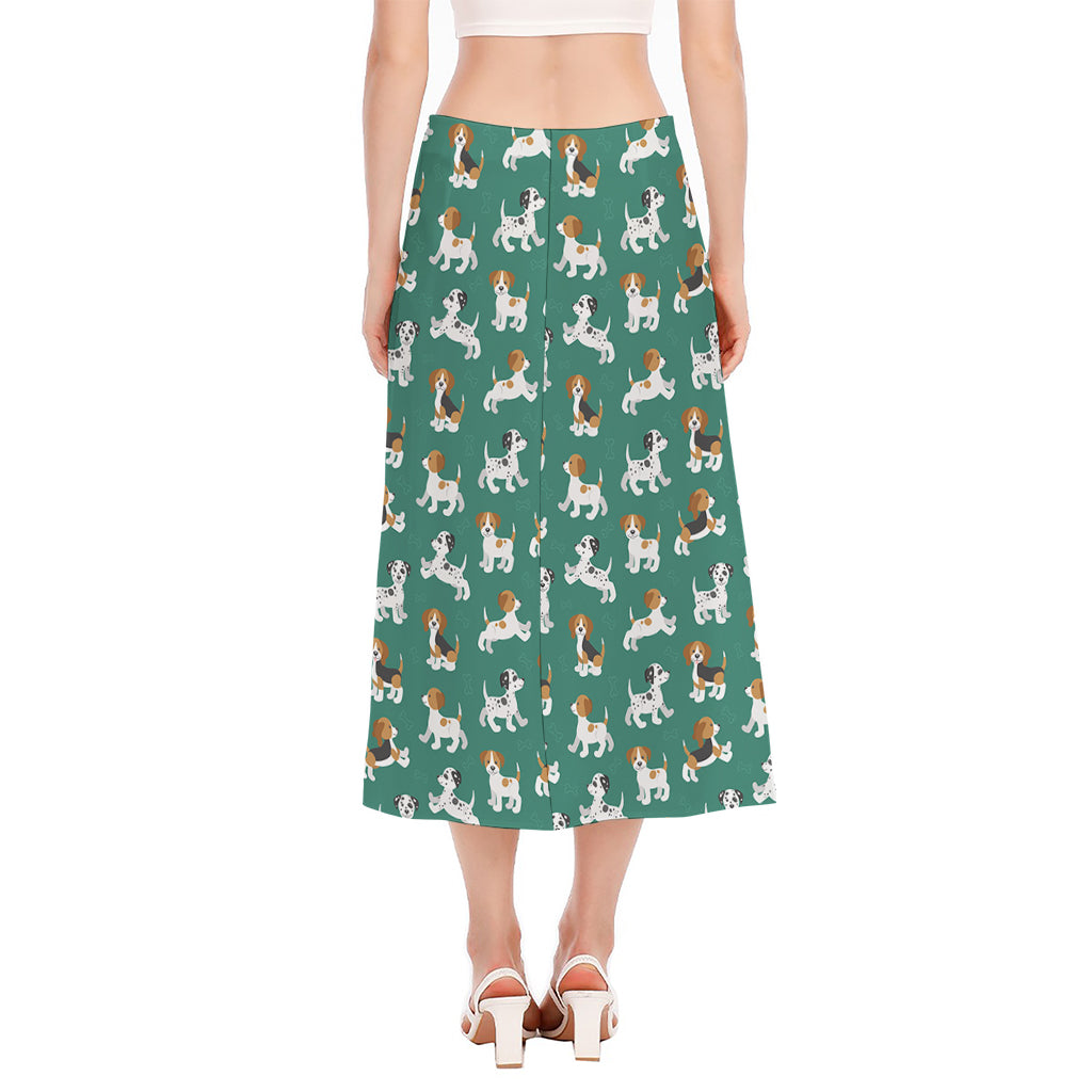 Cute Jack Russell Terrier Pattern Print Side Slit Midi Skirt