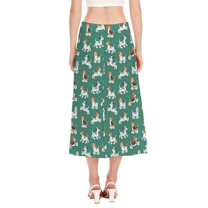Cute Jack Russell Terrier Pattern Print Side Slit Midi Skirt