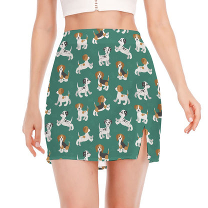 Cute Jack Russell Terrier Pattern Print Side Slit Mini Skirt