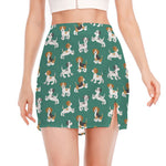 Cute Jack Russell Terrier Pattern Print Side Slit Mini Skirt
