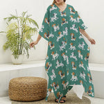 Cute Jack Russell Terrier Pattern Print Silk V-Neck Kaftan Dress