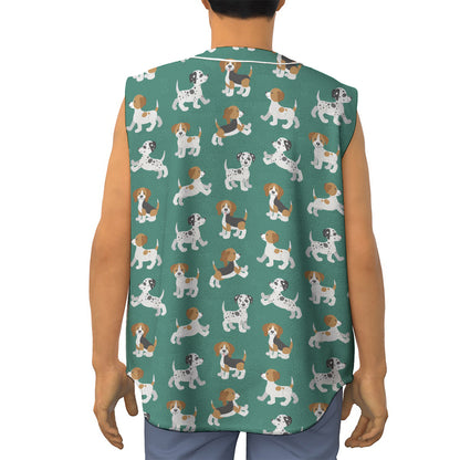 Cute Jack Russell Terrier Pattern Print Sleeveless Baseball Jersey