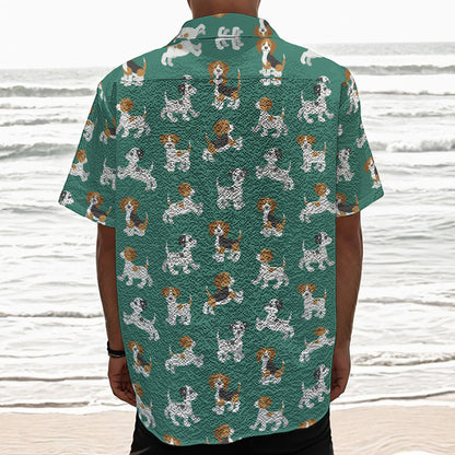 Cute Jack Russell Terrier Pattern Print Textured Short Sleeve Shirt