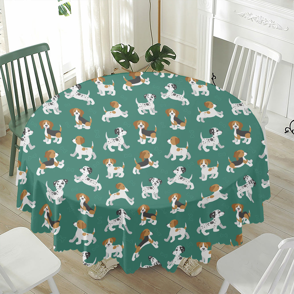 Cute Jack Russell Terrier Pattern Print Waterproof Round Tablecloth