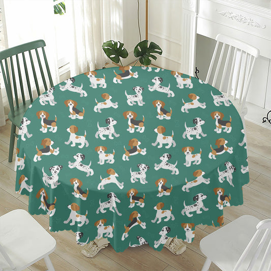 Cute Jack Russell Terrier Pattern Print Waterproof Round Tablecloth