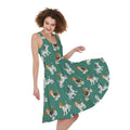 Cute Jack Russell Terrier Pattern Print Sleeveless Knee Length Dress