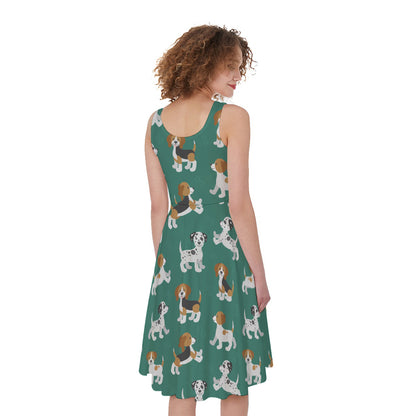 Cute Jack Russell Terrier Pattern Print Women's Sleeveless Dress
