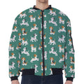 Cute Jack Russell Terrier Pattern Print Zip Sleeve Bomber Jacket