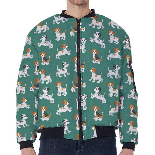 Cute Jack Russell Terrier Pattern Print Zip Sleeve Bomber Jacket
