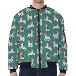 Cute Jack Russell Terrier Pattern Print Zip Sleeve Bomber Jacket