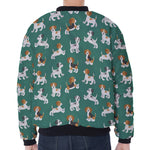 Cute Jack Russell Terrier Pattern Print Zip Sleeve Bomber Jacket