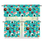 Cute Japanese Sushi Pattern Print 3 Piece Kitchen Curtains