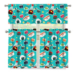 Cute Japanese Sushi Pattern Print 3 Piece Kitchen Curtains