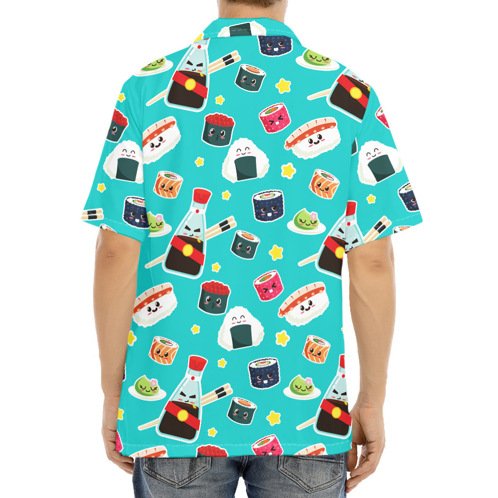 Cute Japanese Sushi Pattern Print Aloha Shirt