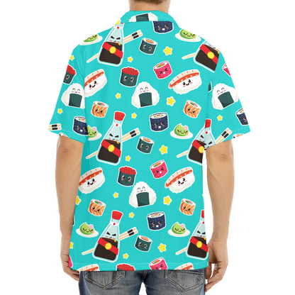 Cute Japanese Sushi Pattern Print Aloha Shirt