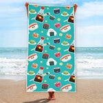 Cute Japanese Sushi Pattern Print Beach Towel