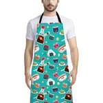 Cute Japanese Sushi Pattern Print Bib Apron With Pocket