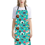 Cute Japanese Sushi Pattern Print Bib Apron With Pocket