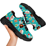 Cute Japanese Sushi Pattern Print Black Chunky Shoes