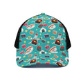 Cute Japanese Sushi Pattern Print Black Mesh Trucker Hat