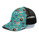 Cute Japanese Sushi Pattern Print Black Mesh Trucker Cap