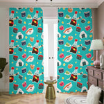 Cute Japanese Sushi Pattern Print Blackout Pencil Pleat Curtains