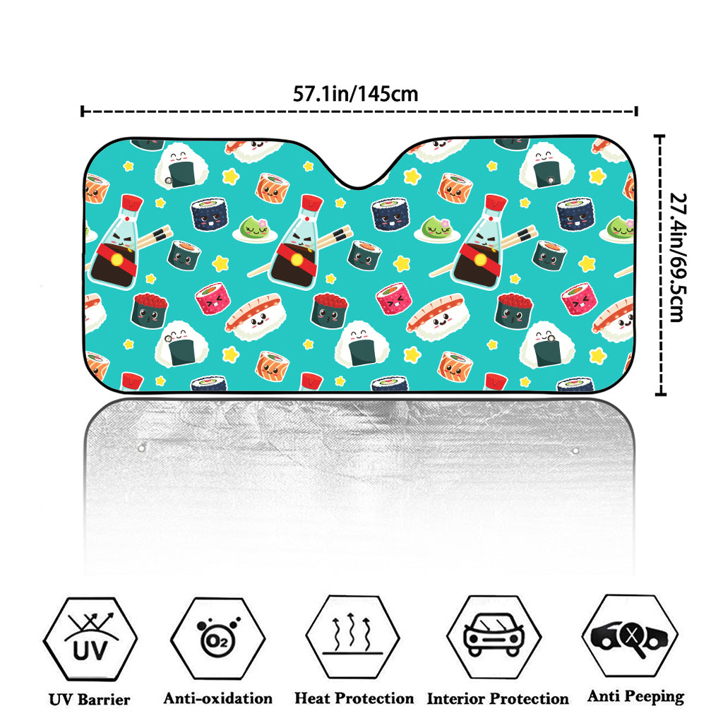 Cute Japanese Sushi Pattern Print Car Windshield Sun Shade