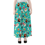Cute Japanese Sushi Pattern Print Chiffon Maxi Skirt