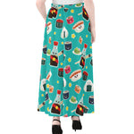 Cute Japanese Sushi Pattern Print Chiffon Maxi Skirt