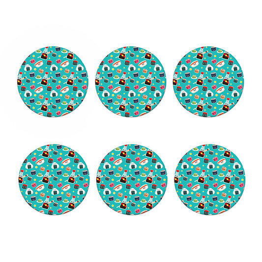 Cute Japanese Sushi Pattern Print Coaster Set