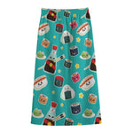 Cute Japanese Sushi Pattern Print Cotton Front Slit Maxi Skirt