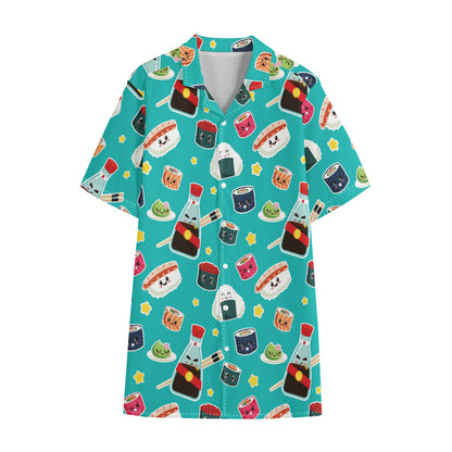 Cute Japanese Sushi Pattern Print Cotton Hawaiian Shirt