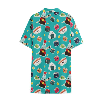 Cute Japanese Sushi Pattern Print Cotton Hawaiian Shirt