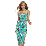 Cute Japanese Sushi Pattern Print Cross Back Cami Dress