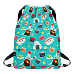 Cute Japanese Sushi Pattern Print Drawstring Backpack