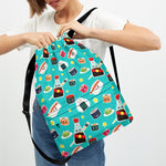 Cute Japanese Sushi Pattern Print Drawstring Backpack