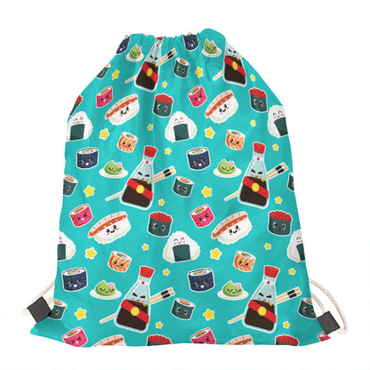 Cute Japanese Sushi Pattern Print Drawstring Bag