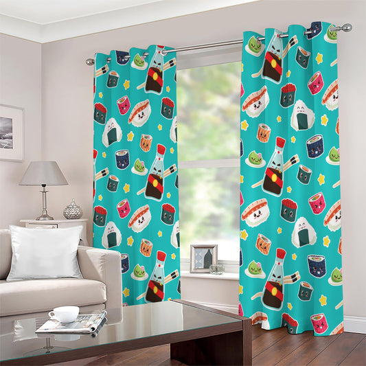 Cute Japanese Sushi Pattern Print Extra Wide Grommet Curtains